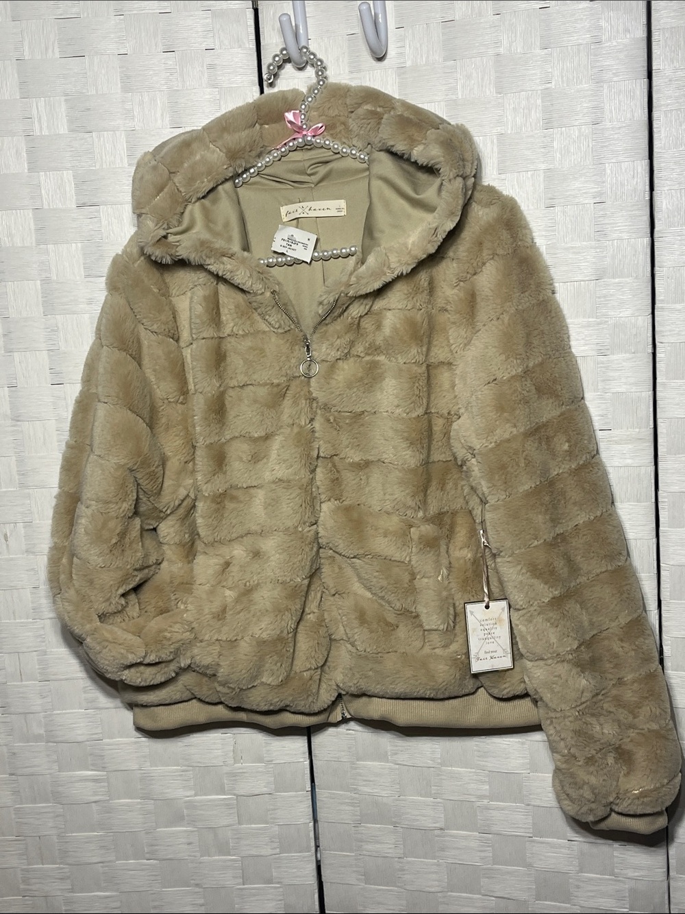 Plush Hooded Teddy Jacket in Taupe - Casual Cozy Layer